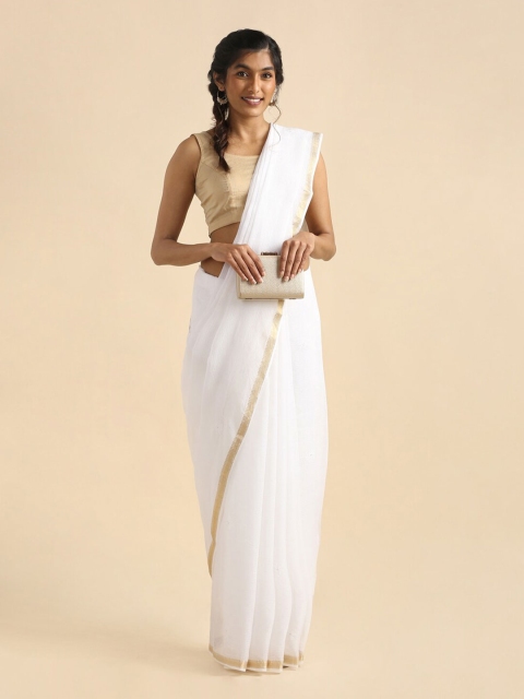 

Taneira Off White & Gold-Toned Zari Pure Cotton Kota Saree