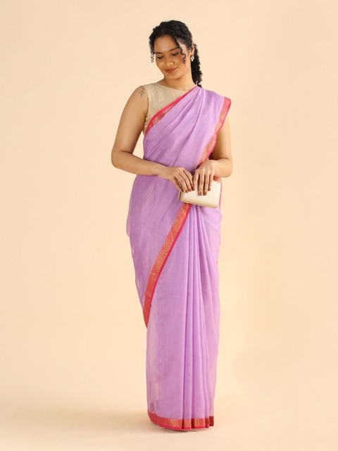 

Taneira Violet & Pink Woven Design Silk Cotton Maheshwari Saree
