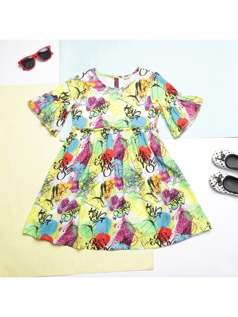 

ZION Girls Multicoloured Ruffled Detail Bell Sleeve Dress, Multi