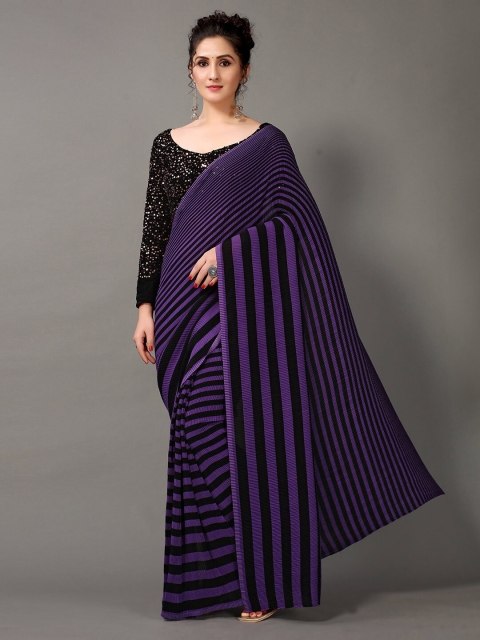 

HRITIKA Women Purple & Black Leheriya Saree