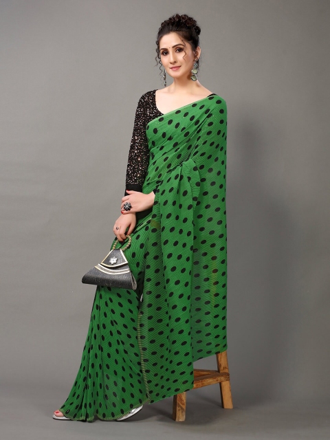 

HRITIKA Green & Black Polka Dot Saree