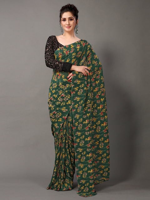 

Hritika Green Poly Georgette Floral Printed Saree