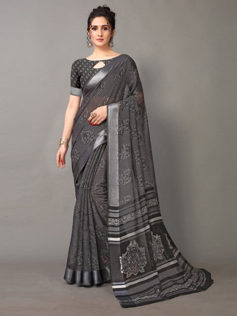 

HRITIKA Grey & Silver-Toned Batik Saree