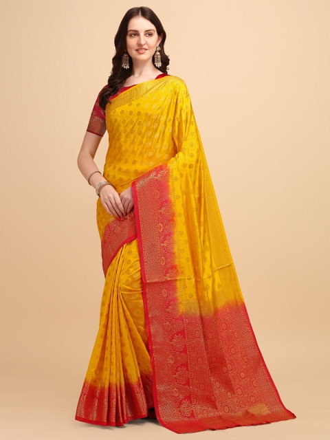 

ZIKARAA Yellow & Red Ethnic Motifs Zari Pure Silk Banarasi Saree