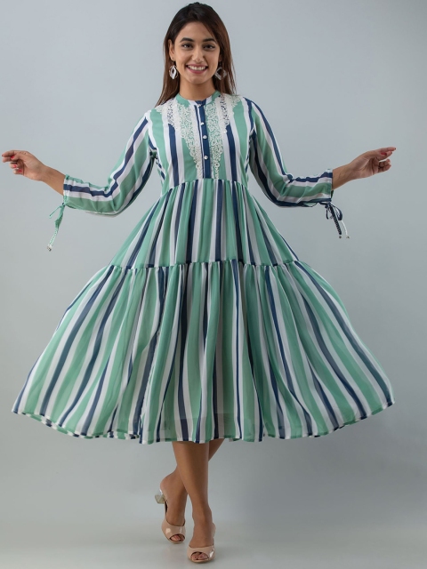 

FASHION DWAR Women Green Printed Flared Ethnic Dresses