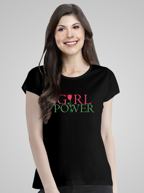 

Pootlu Women Black & xiketic Typography Printed Extended Sleeves T-shirt