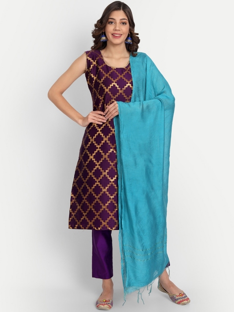 

VredeVogel Women Purple Ethnic Motifs Printed Kurta with Trousers & With Dupatta