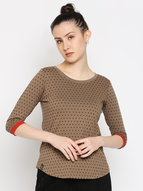 

CULT FICTION Women Brown & Orange Printed T-shirt