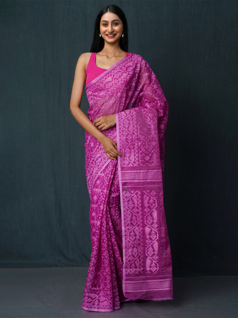 

Unnati Silks Purple Woven Design Pure Cotton Jamdani Saree