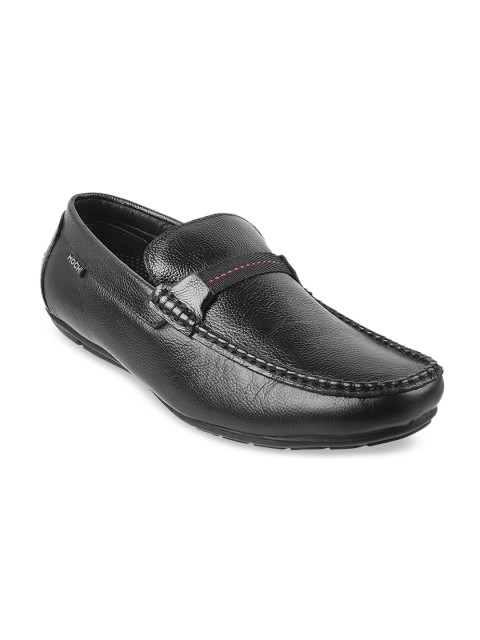 

Metro Men Black Textured Leather Slip-On Loafers