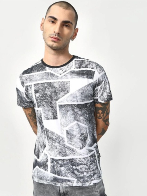 

CULT FICTION Men White & Black Printed Cotton T-shirt