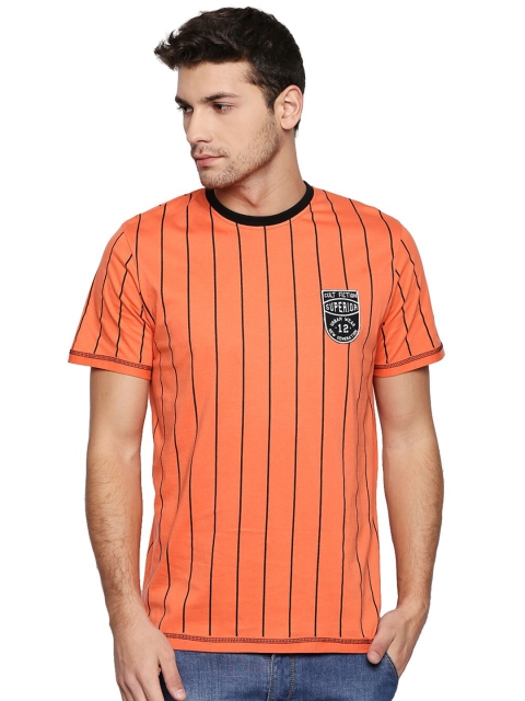 

CULT FICTION Men Orange & Black Vertical Striped T-shirt