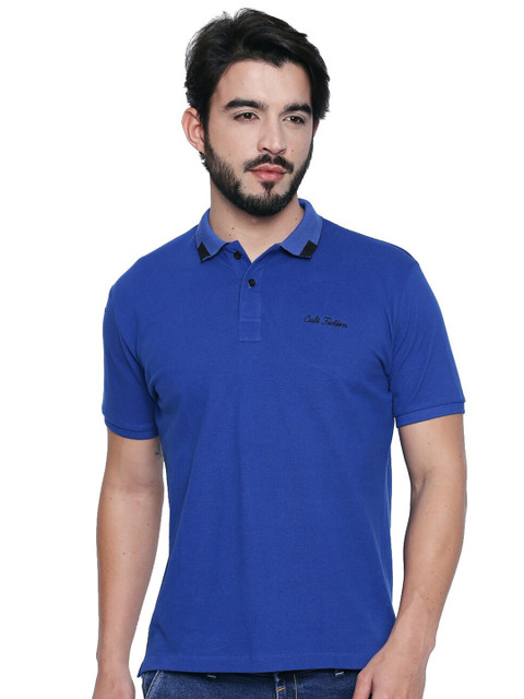 

CULT FICTION Men Blue Polo Collar T-shirt