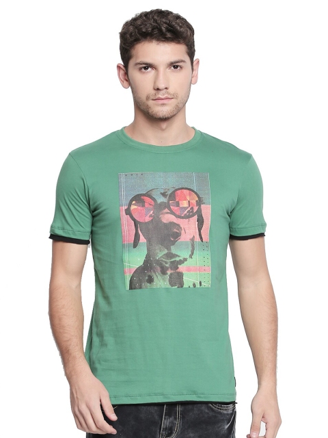 

CULT FICTION Men Green Typography Printed Applique T-shirt