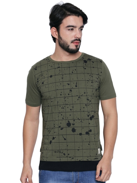 

CULT FICTION Men Olive Green Printed Raw Edge T-shirt