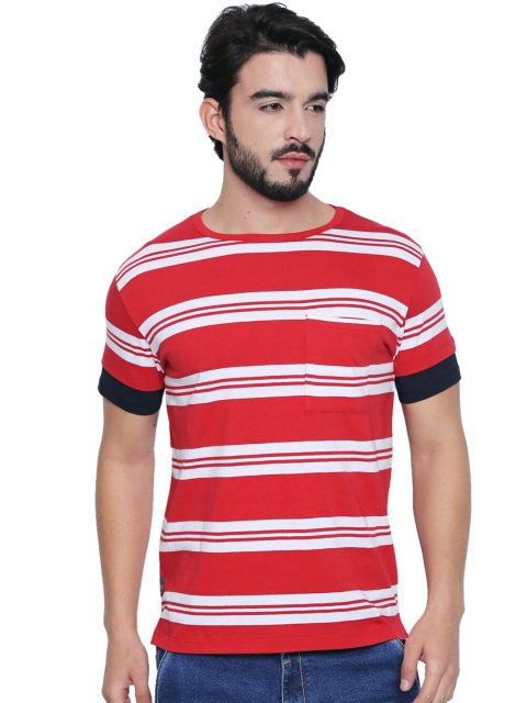 

CULT FICTION Men Red Striped Extended Sleeves T-shirt