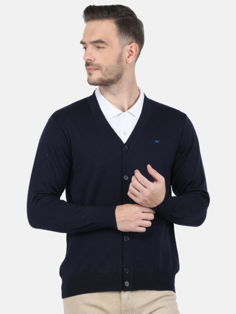 

Monte Carlo Men Navy Blue Solid Pure Wool V Neck Cardigan