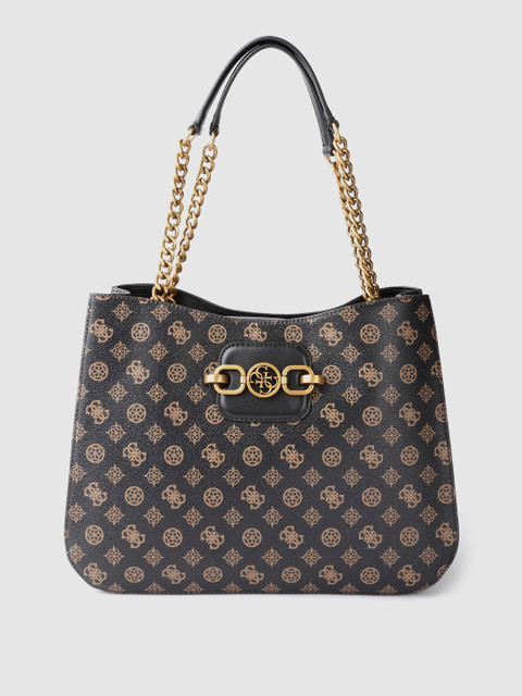 

GUESS Coffee Brown Brand Logo Print Structured Shoulder Bag
