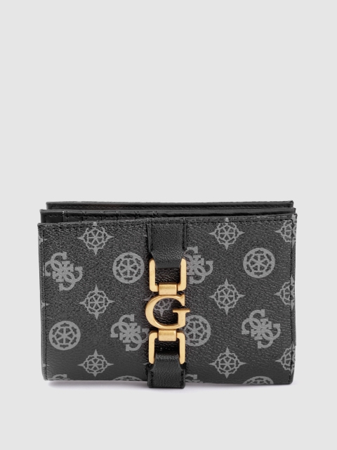 

GUESS Women Black & Grey Brand Logo Printed Two Fold Wallet