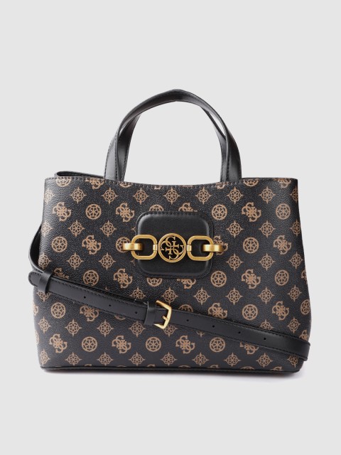 

GUESS Coffee Brown Brand Logo Print Structured Handheld Bag