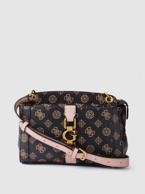 

GUESS Brown Ethnic Motifs Printed Sling Bag with Non-Detachable Sling Strap
