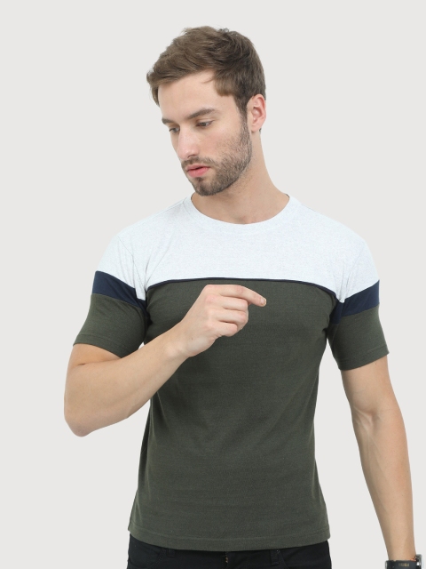 

REYA Men Green Colourblocked Cotton T-shirt