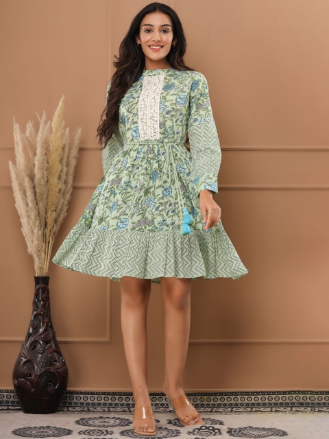 

FASHION DWAR Green Floral Printed Dress