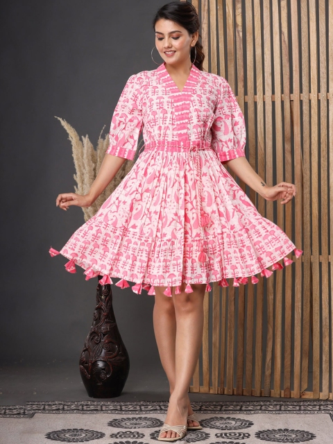 

FASHION DWAR Pink Ethnic Motifs A-Line Dress