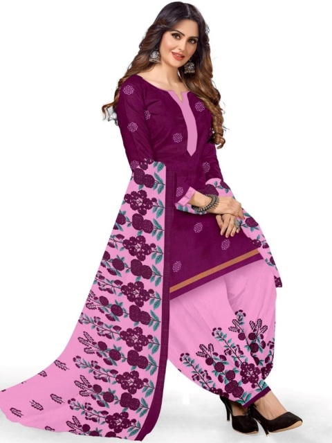 

INDIAN HERITAGE Purple & Blue Printed Silk Crepe Unstitched Dress Material