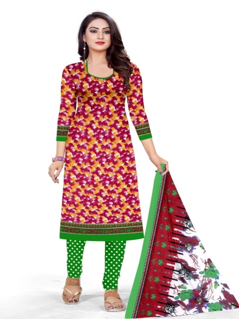 

INDIAN HERITAGE Green & Yellow Printed Silk Crepe Unstitched Dress Material