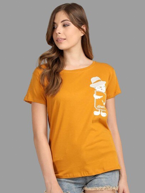 

BROADSTAR Women Mustard Yellow Floral Printed T-shirt
