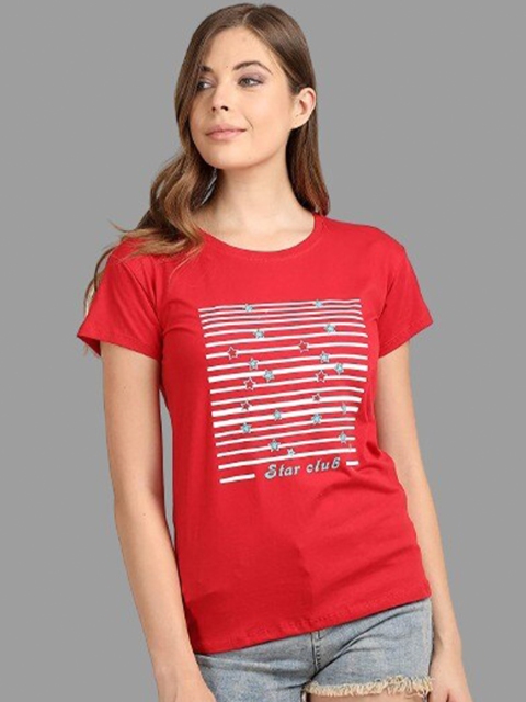 

BROADSTAR Women Red Printed T-shirt