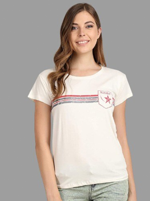 

BROADSTAR Women Cream-Coloured Drop-Shoulder Sleeves T-shirt