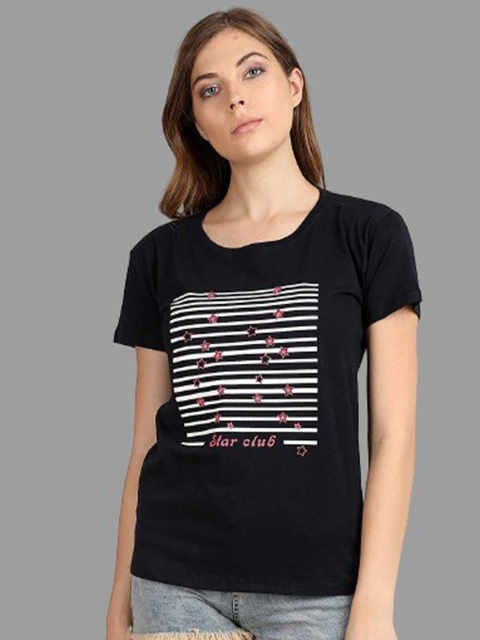 

BROADSTAR Women Black Printed Extended Sleeves T-shirt