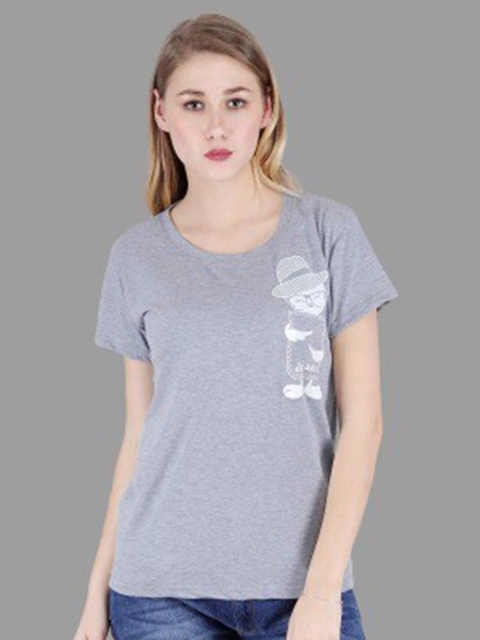 

BROADSTAR Women Grey V-Neck Extended Sleeves T-shirt