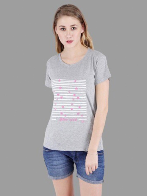 

BROADSTAR Women Grey V-Neck Extended Sleeves T-shirt