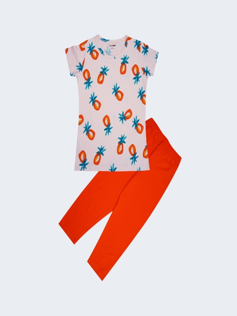 

Taatoom Girls Pink & Orange Printed Cotton Night suit