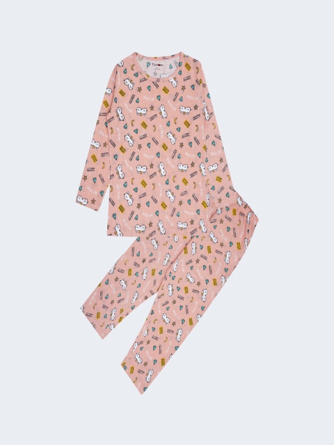 

Taatoom Girls Peach-Coloured Printed Pure Cotton Night suit