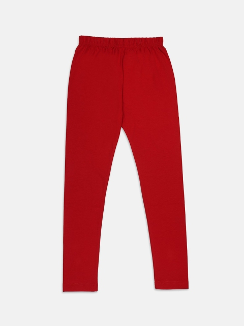 

Nins Moda Girls Red Solid Cotton Ankle-Length Leggings