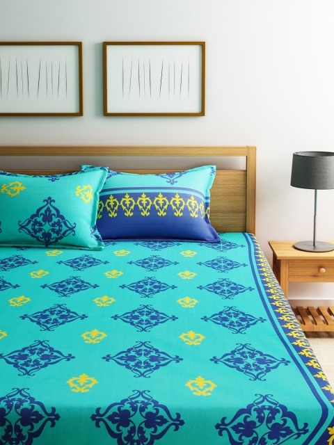 

Home Ecstasy Sea Green Cotton 140 TC Double Bedsheet with 2 Pillow Covers