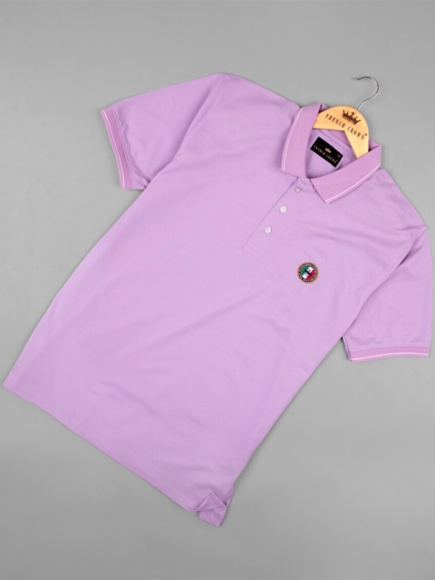 

FRENCH CROWN Men Pink Typography V-Neck Applique T-shirt