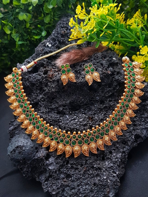 

GRIIHAM Gold-Plated Green AD-Studded Jewellery Set