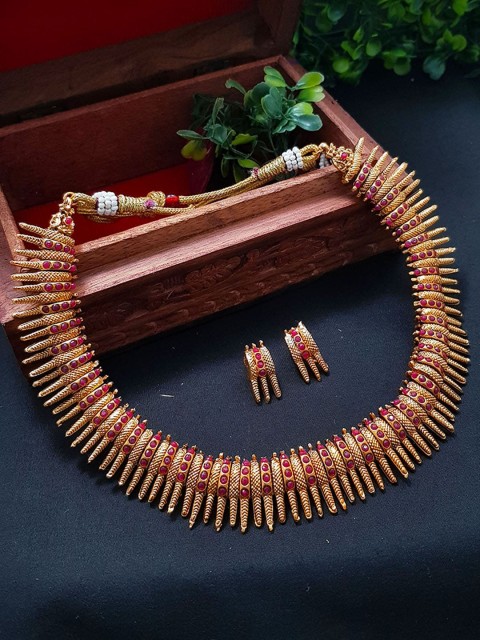 

GRIIHAM Gold-Plated Red AD-Studded Jewellery Set