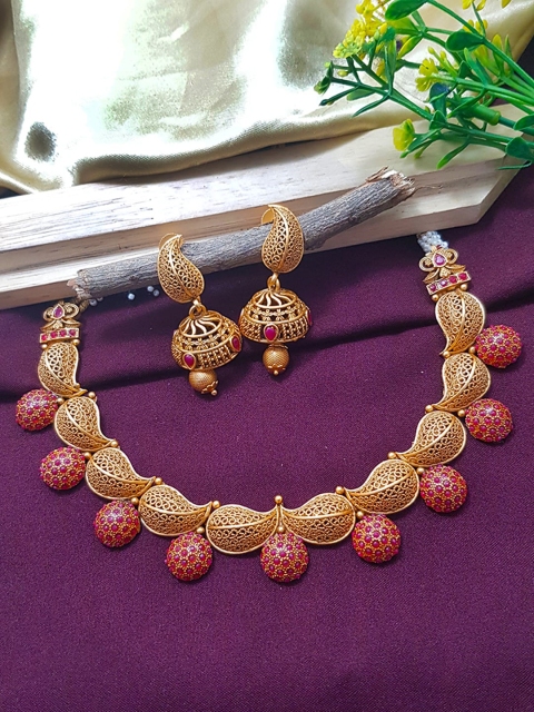 

GRIIHAM Gold-Plated Pink AD-Studded Jewellery Set