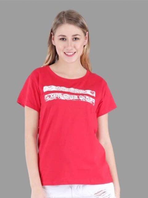 

BROADSTAR Women Red Printed Extended Sleeves T-shirt