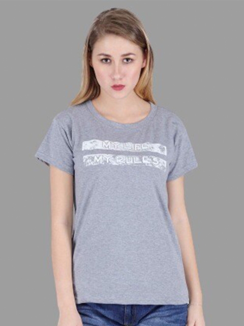 

BROADSTAR Women Grey Printed Tropical T-shirt