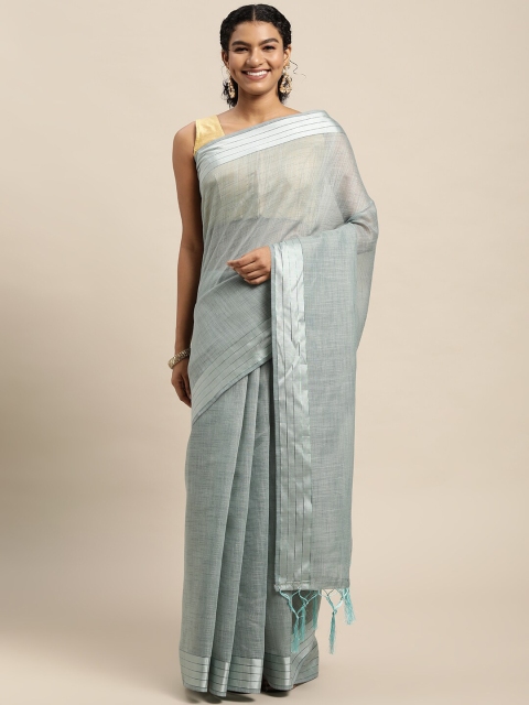 

Granthva Fab Blue & Silver-Toned Zari Ready to Wear Saree