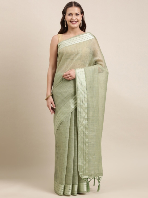 

Granthva Fab Green & Silver-Toned Zari Ready to Wear Saree