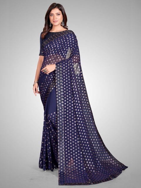 

Granthva Fab Blue Embellished Sequinned Pure Georgette Ready to Wear Saree