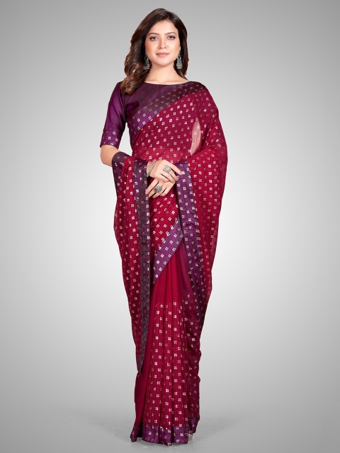 

Granthva Fab Pink & Purple Embellished Sequinned Pure Georgette Ready to Wear Saree